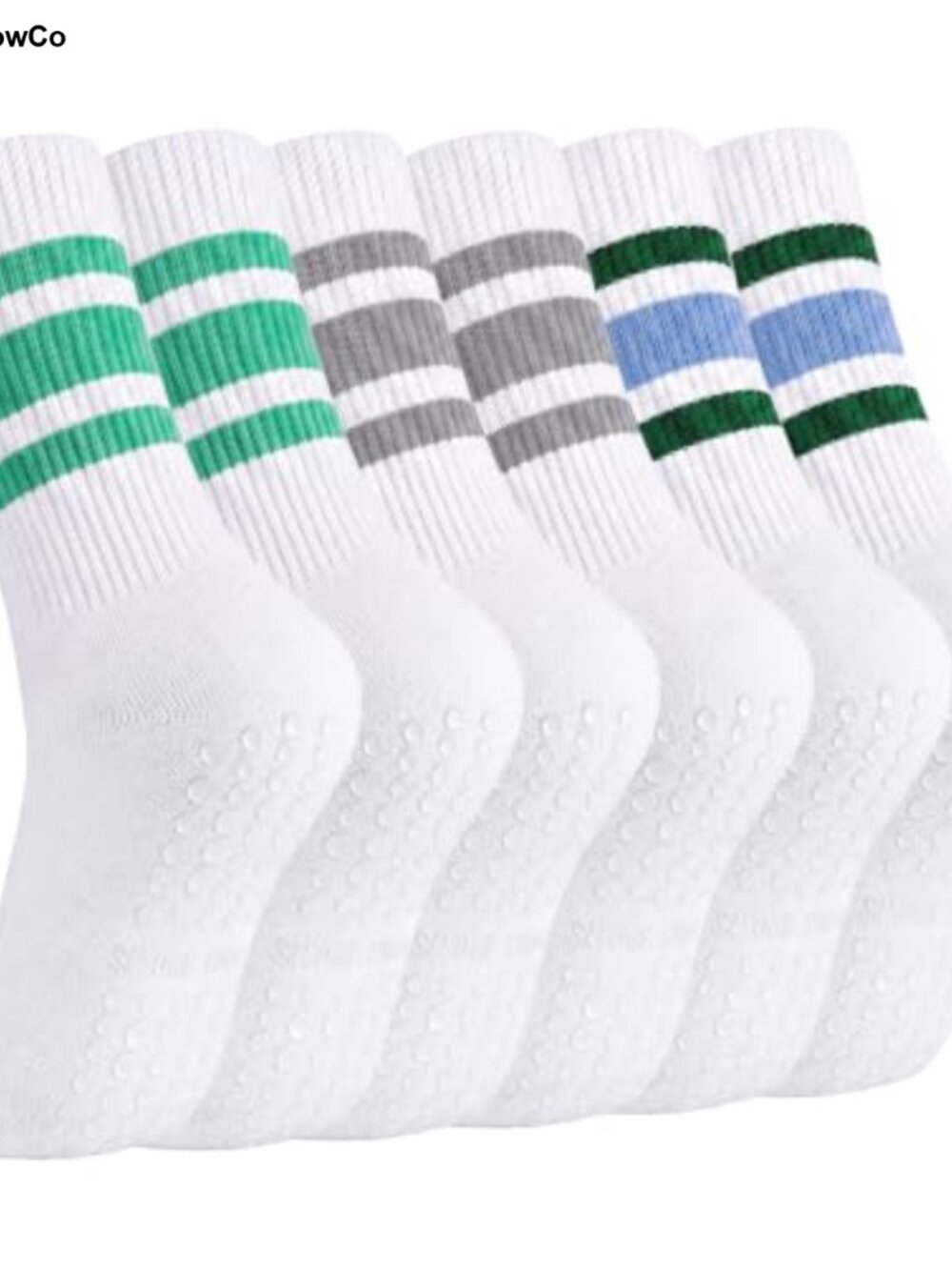 Womens Pilates Yoga Socks Non-Slip Cotton Crew Striped Gift